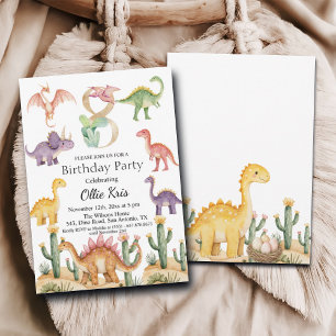 Colourful Dinosaurs 8th Birthday Party Invitation