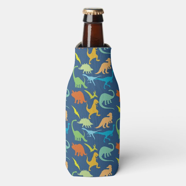 Colourful Dinosaurs Bottle Cooler (Bottle Front)
