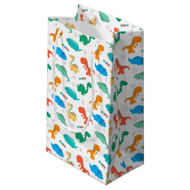 Colourful Dinosaurs Children Kids Birthday Party  Small Gift Bag (Front Angled)