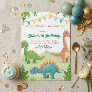  colourful dinosaurs cute boy birthday party  invitation