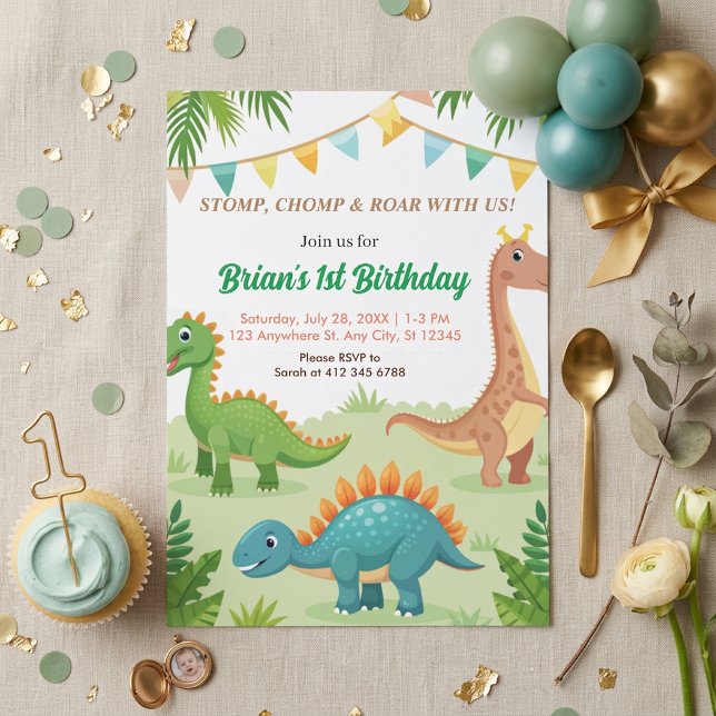  colourful dinosaurs cute boy birthday party  invitation (Creator Uploaded)