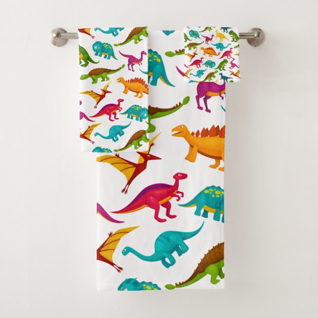 Colourful Dinosaurs Design Bath Towel Set (Insitu)