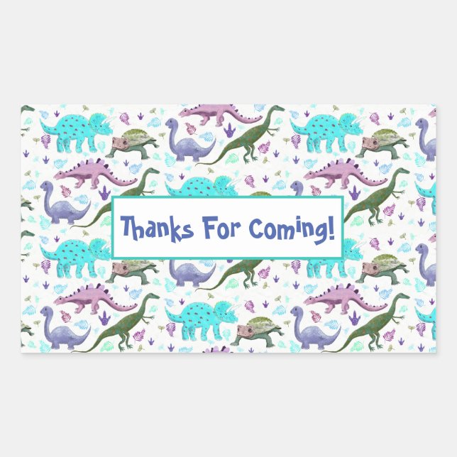 Colourful Dinosaurs Galore Thank You Party Sticker (Front)
