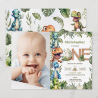 Colourful Dinosaurs Greenery 1st Birthday One Phot