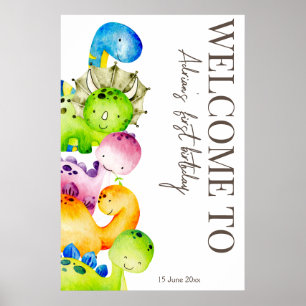 Colourful dinosaurs party personalized welcome sig poster