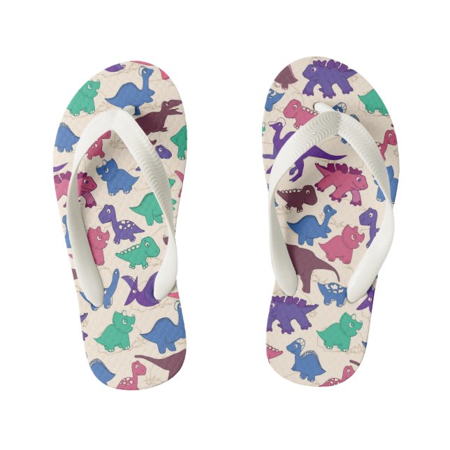 Colourful Dinosaurs Pattern Kid's Flip Flops (Footbed)