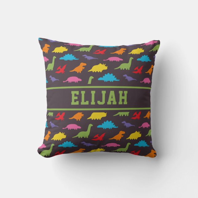 Colourful Dinosaurs Pattern, Kids Personalized Throw Pillow (Front)