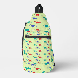 Colourful dinosaurs pattern on green sling bag