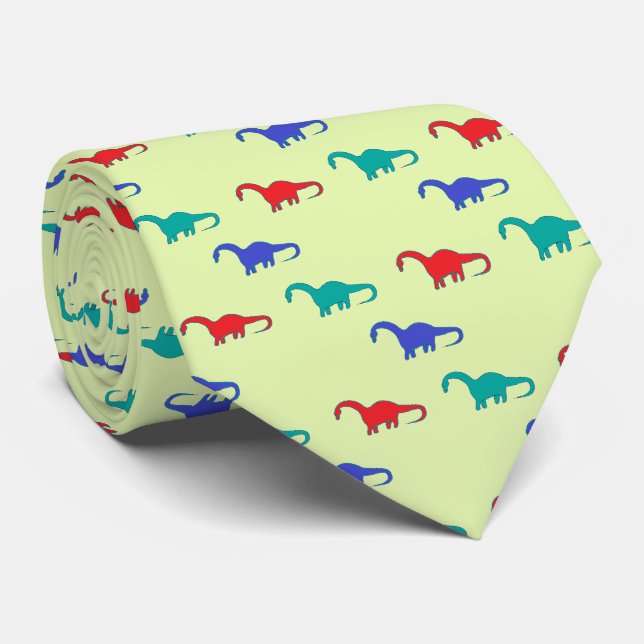 Colourful dinosaurs pattern on green tie (Rolled)