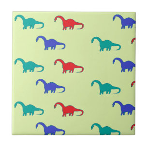 Colourful dinosaurs pattern on green tile