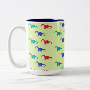 Colourful dinosaurs pattern on green Two-Tone coffee mug