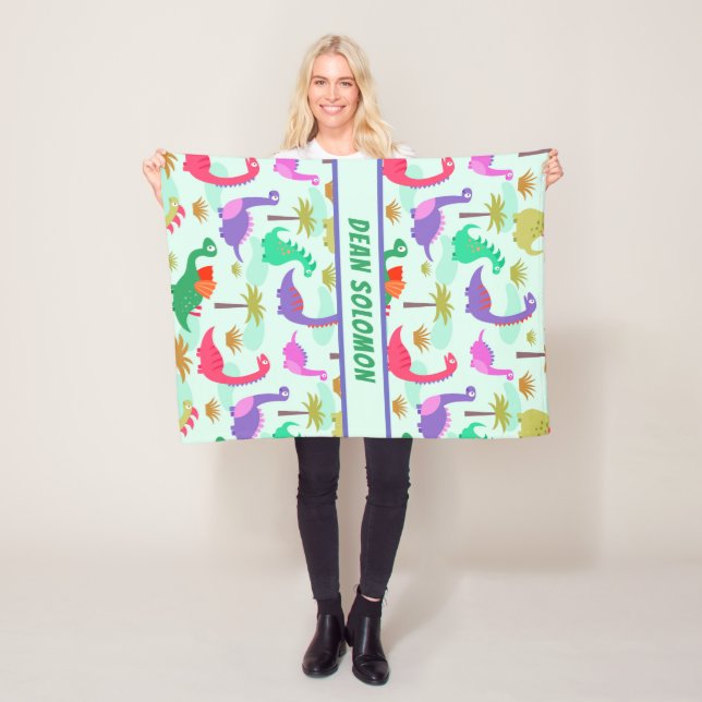 Colourful Dinosaurs Pattern Personalized Boys Fleece Blanket (In Situ)