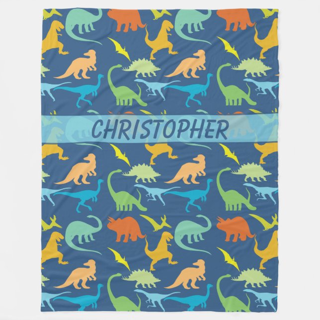 Colourful Dinosaurs Pattern Personalized Fleece Blanket (Front)