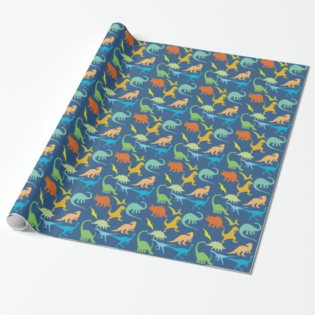 Colourful Dinosaurs Pattern Wrapping Paper (Unrolled)