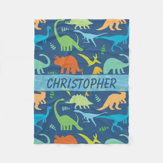 Colourful Dinosaurs Personalized Fleece Blanket (Front)