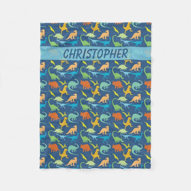 Colourful Dinosaurs Personalized Fleece Blanket (Front)