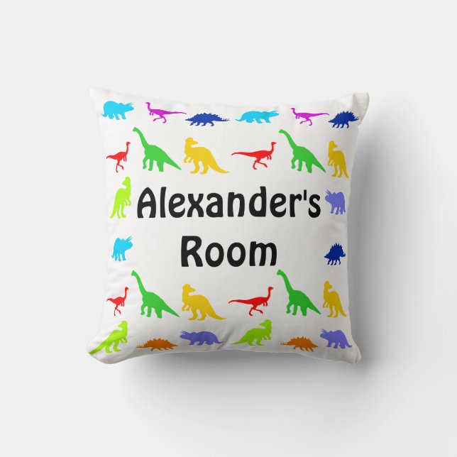 Colourful Dinosaurs Personalized Throw Pillows (Front)