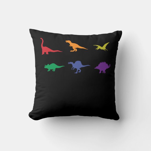 Colourful Dinosaurs T-rex Spinosaurus Stegosarus Throw Pillow (Front)