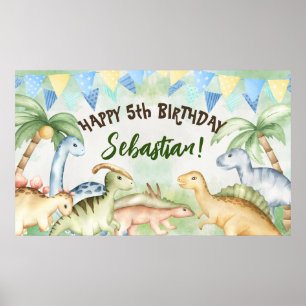 Colourful dinosaurs toddler birthday party custom  poster