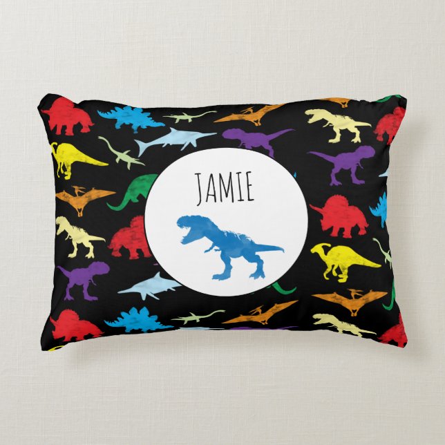Colourful Dinosaurs Watercolor Kids Pattern Accent Pillow (Front)