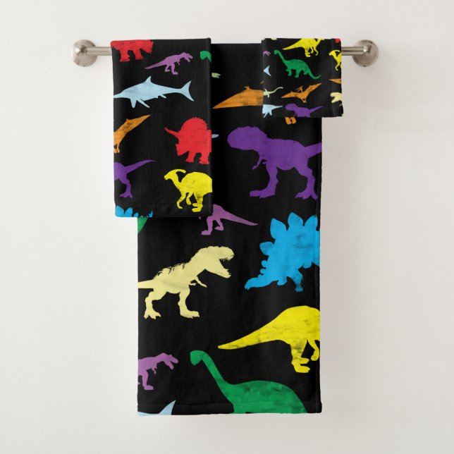 Colourful Dinosaurs Watercolor Kids Pattern Bath Towel Set (Insitu)