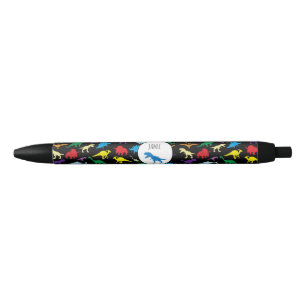 Colourful Dinosaurs Watercolor Kids Pattern Black Ink Pen