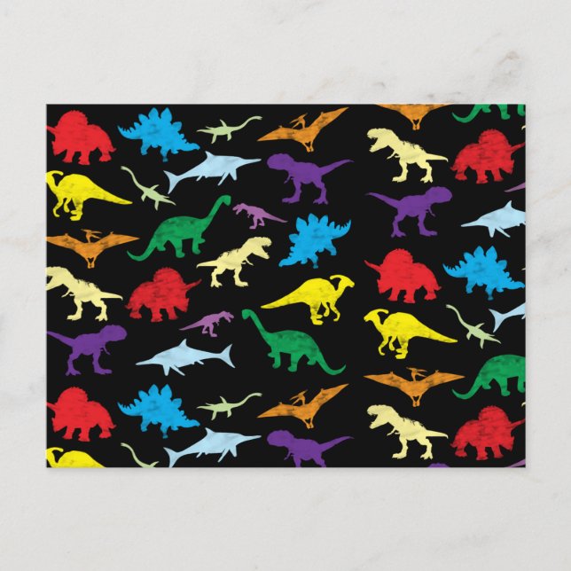 Colourful Dinosaurs Watercolor Kids Pattern Holiday Postcard (Front)