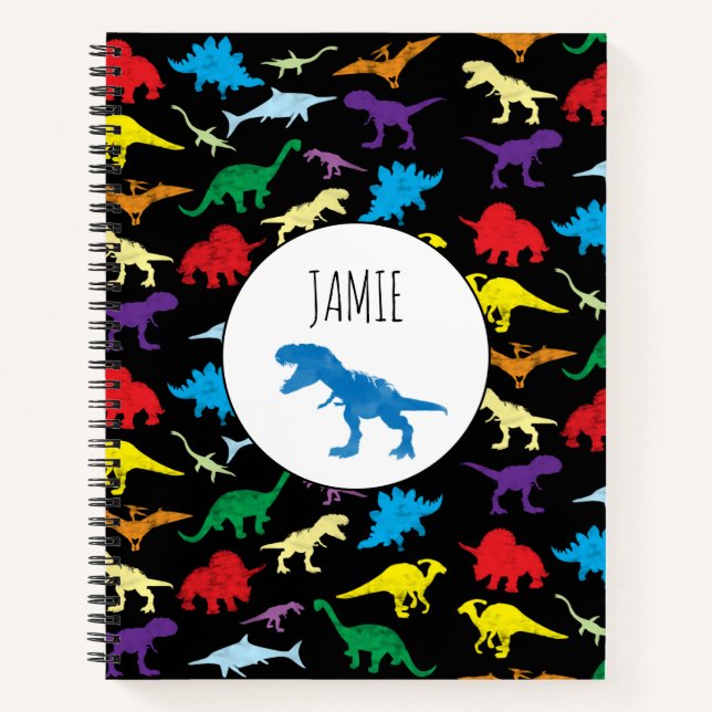 Colourful Dinosaurs Watercolor Kids Pattern Notebook (Front)