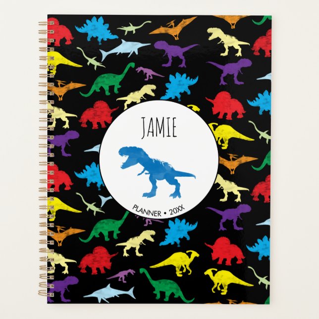Colourful Dinosaurs Watercolor Kids Pattern Planner (Front)