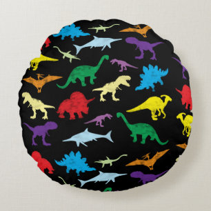 Colourful Dinosaurs Watercolor Kids Pattern Round Pillow