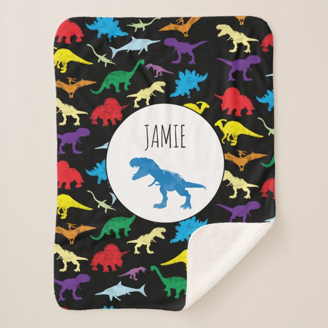 Colourful Dinosaurs Watercolor Kids Pattern Sherpa Blanket (Front)