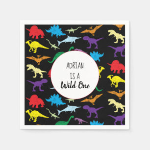 Colourful Dinosaurs Wild One Kids Birthday Party Napkin