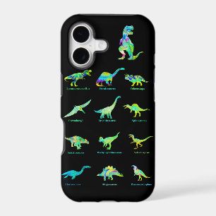 Colourful Dinosaurs with Names on Black