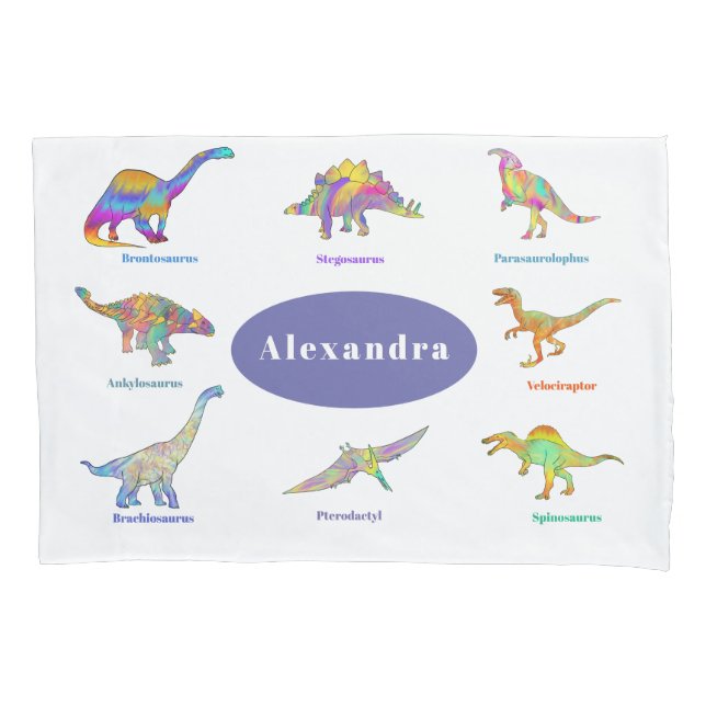 Colourful Dinosaurs with names Pattern purple Pillowcase (Front)