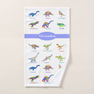 Colourful Dinosaurs with names personalized  Bath Towel Set