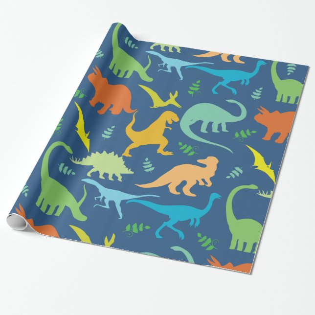 Colourful Dinosaurs Wrapping Paper (Unrolled)