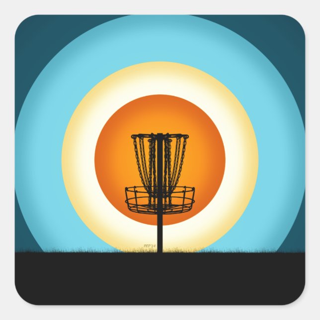 Colourful Disc Golf Basket Square Sticker (Front)