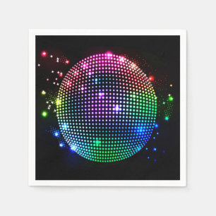 Colourful Disco Ball On Black Party Napkins