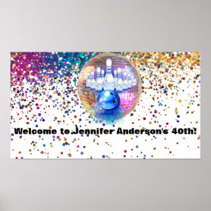 Colourful Disco Bowling 1985 40th Birthday Party Poster