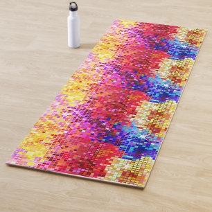 Colourful disco-line faux sequence  glitter yoga m mat