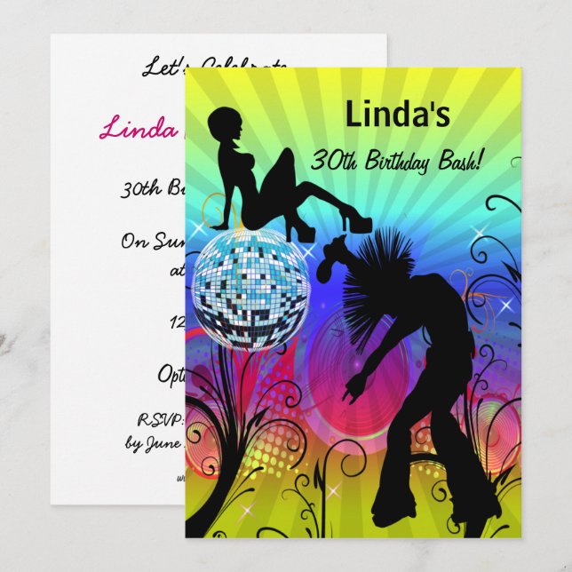 colourful disco retro  party Invitation (Front/Back)