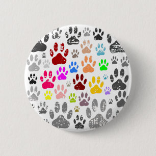Colourful Distressed Dog Paw Prints On Grey 2 Inch Round Button