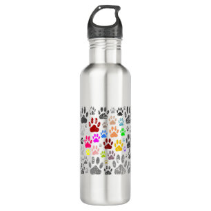 Colourful Distressed Dog Paw Prints On Grey 710 Ml Water Bottle