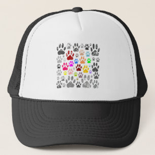 Colourful Distressed Dog Paw Prints On Grey Trucker Hat
