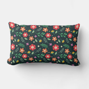 Colourful Ditsy Floral Print Background Design Lumbar Pillow