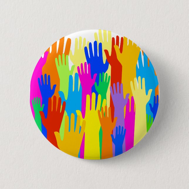 Colourful Diverse Group Community of Raised Hands 2 Inch Round Button (Front)
