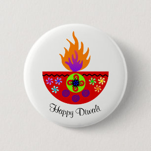 Colourful Diwali Lamp Diya 2 Inch Round Button