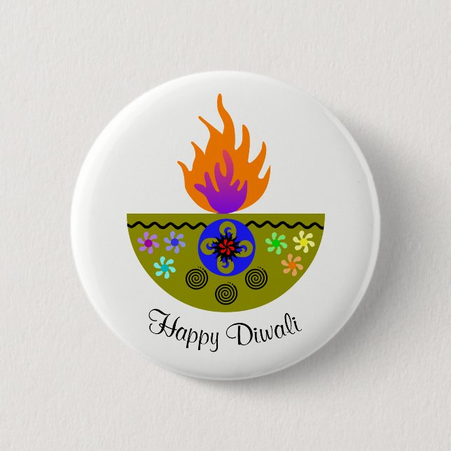 Colourful Diwali Lamp Diya 2 Inch Round Button (Front)