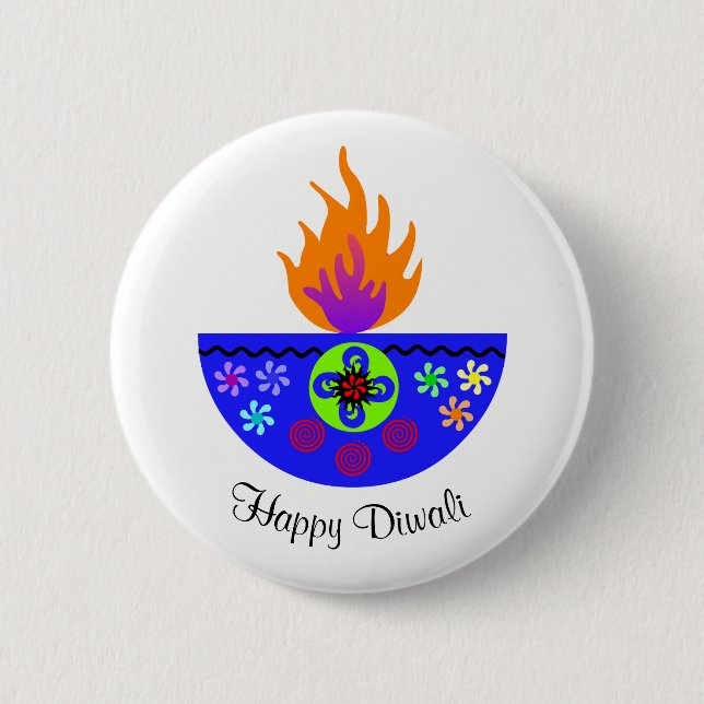 Colourful Diwali Lamp Diya 2 Inch Round Button (Front)