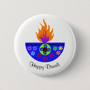 Colourful Diwali Lamp Diya 2 Inch Round Button